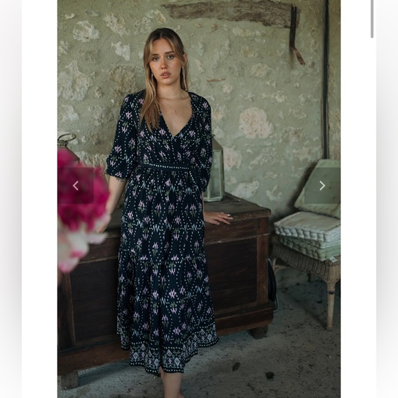 ba&sh Dresses & Skirts - NWT Ba&sh Nerla Dress Bleu Nuit Midnight Navy Blue Ikat Wrap Midi Maxi Dress